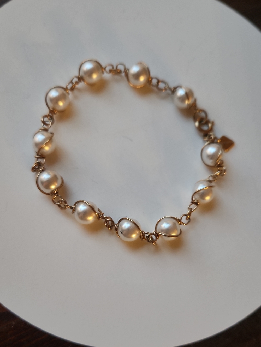 Pearl-Link Gold-Tone Bracelet - White Pearls